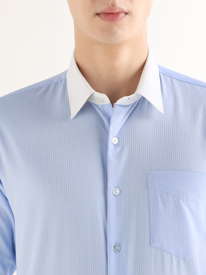 Hancock   Men   Sky Blue   Solid Self Design   Pure Cotton   Slim Fit   Formal   Shirt