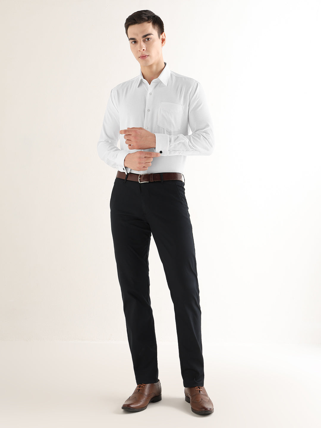 Hancock   Men   White   Solid Self Design   Pure Cotton   Slim Fit   Formal   Shirt