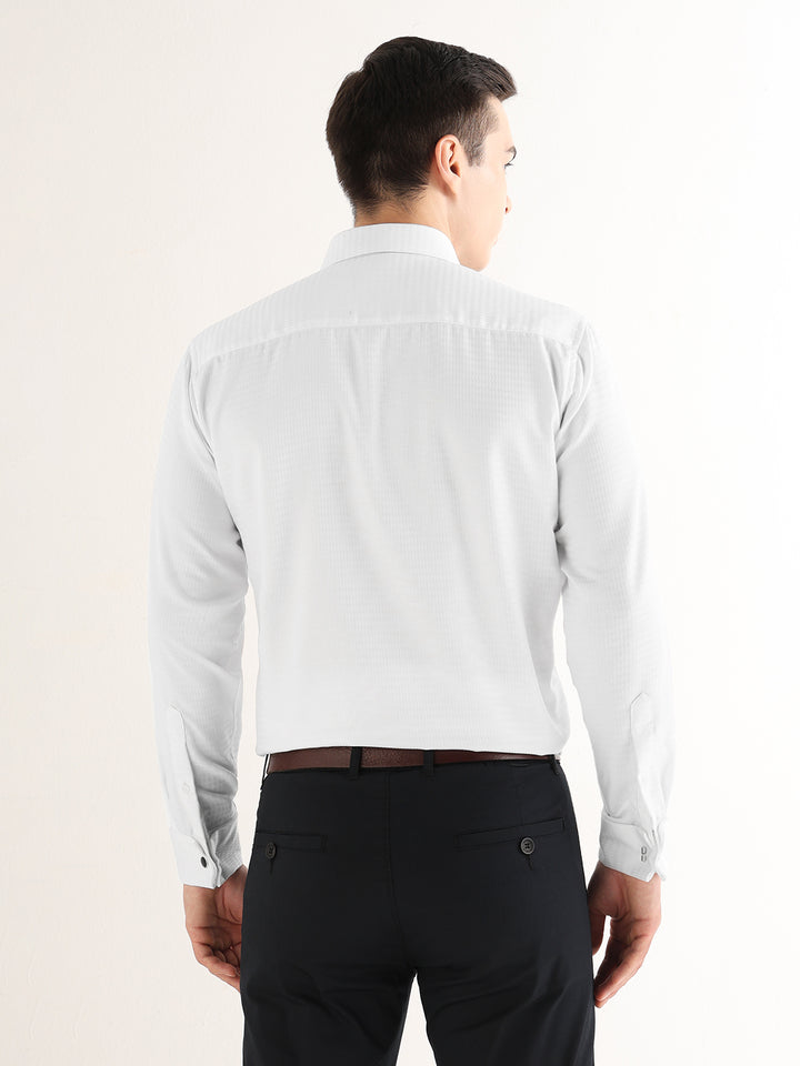 Hancock   Men   White   Solid Self Design   Pure Cotton   Slim Fit   Formal   Shirt