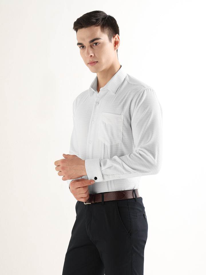 Hancock   Men   White   Solid Self Design   Pure Cotton   Slim Fit   Formal   Shirt
