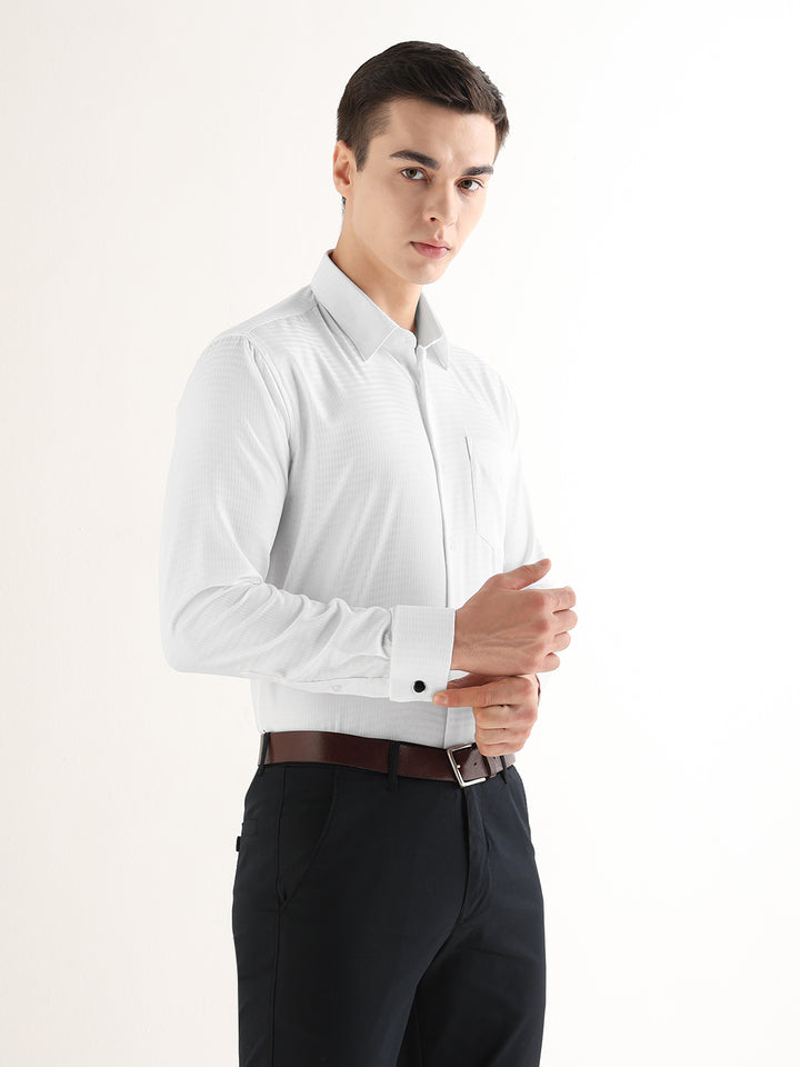 Hancock   Men   White   Solid Self Design   Pure Cotton   Slim Fit   Formal   Shirt