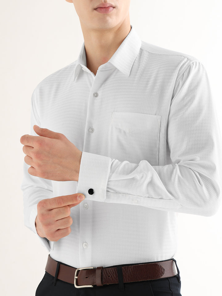 Hancock   Men   White   Solid Self Design   Pure Cotton   Slim Fit   Formal   Shirt