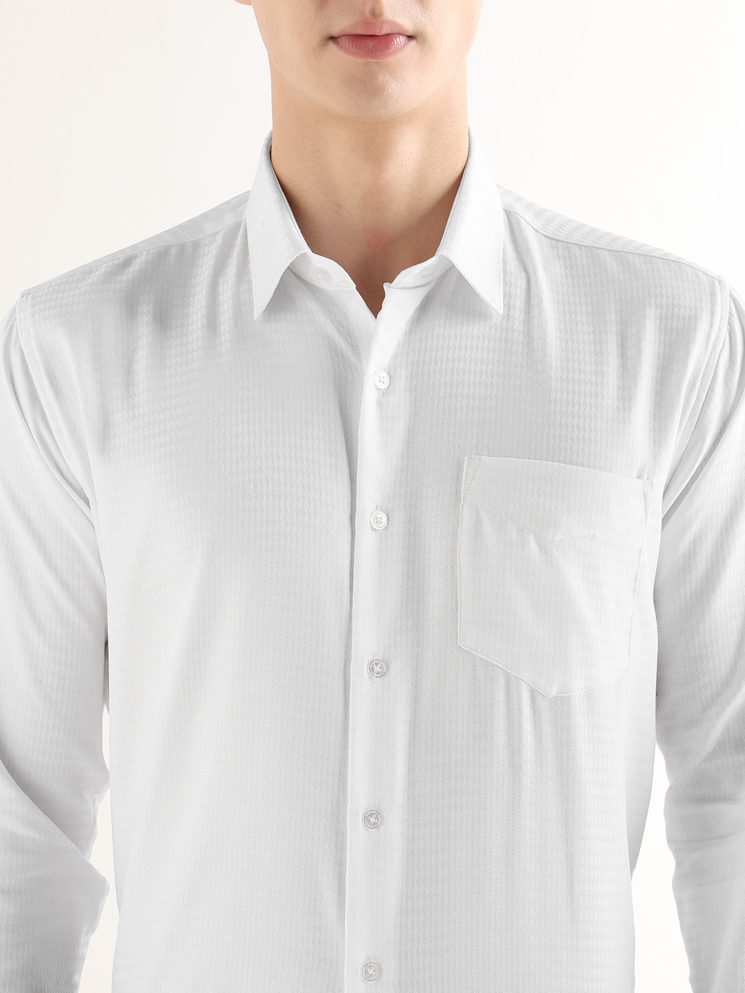Hancock   Men   White   Solid Self Design   Pure Cotton   Slim Fit   Formal   Shirt