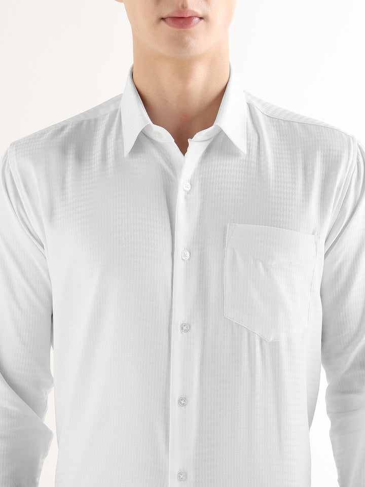 Hancock   Men   White   Solid Self Design   Pure Cotton   Slim Fit   Formal   Shirt