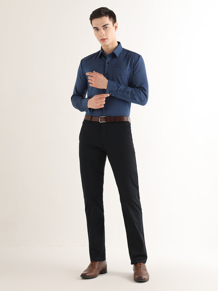 Hancock   Men   Navy Blue   Solids   Pure Cotton   Slim Fit   Formal   Shirt