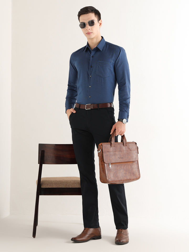Hancock   Men   Navy Blue   Solids   Pure Cotton   Slim Fit   Formal   Shirt