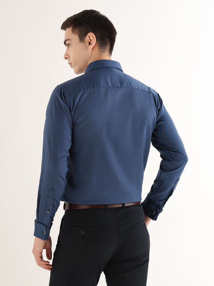 Hancock   Men   Navy Blue   Solids   Pure Cotton   Slim Fit   Formal   Shirt