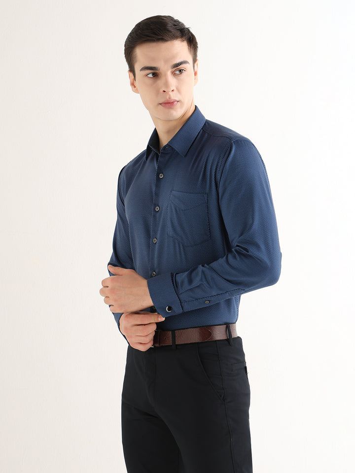 Hancock   Men   Navy Blue   Solids   Pure Cotton   Slim Fit   Formal   Shirt