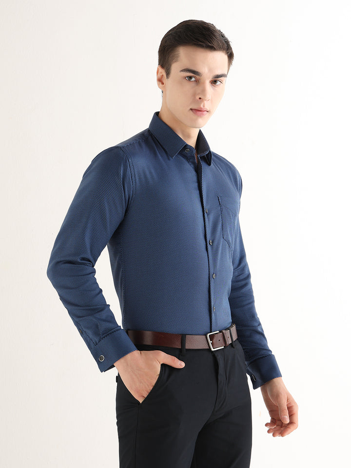 Hancock   Men   Navy Blue   Solids   Pure Cotton   Slim Fit   Formal   Shirt