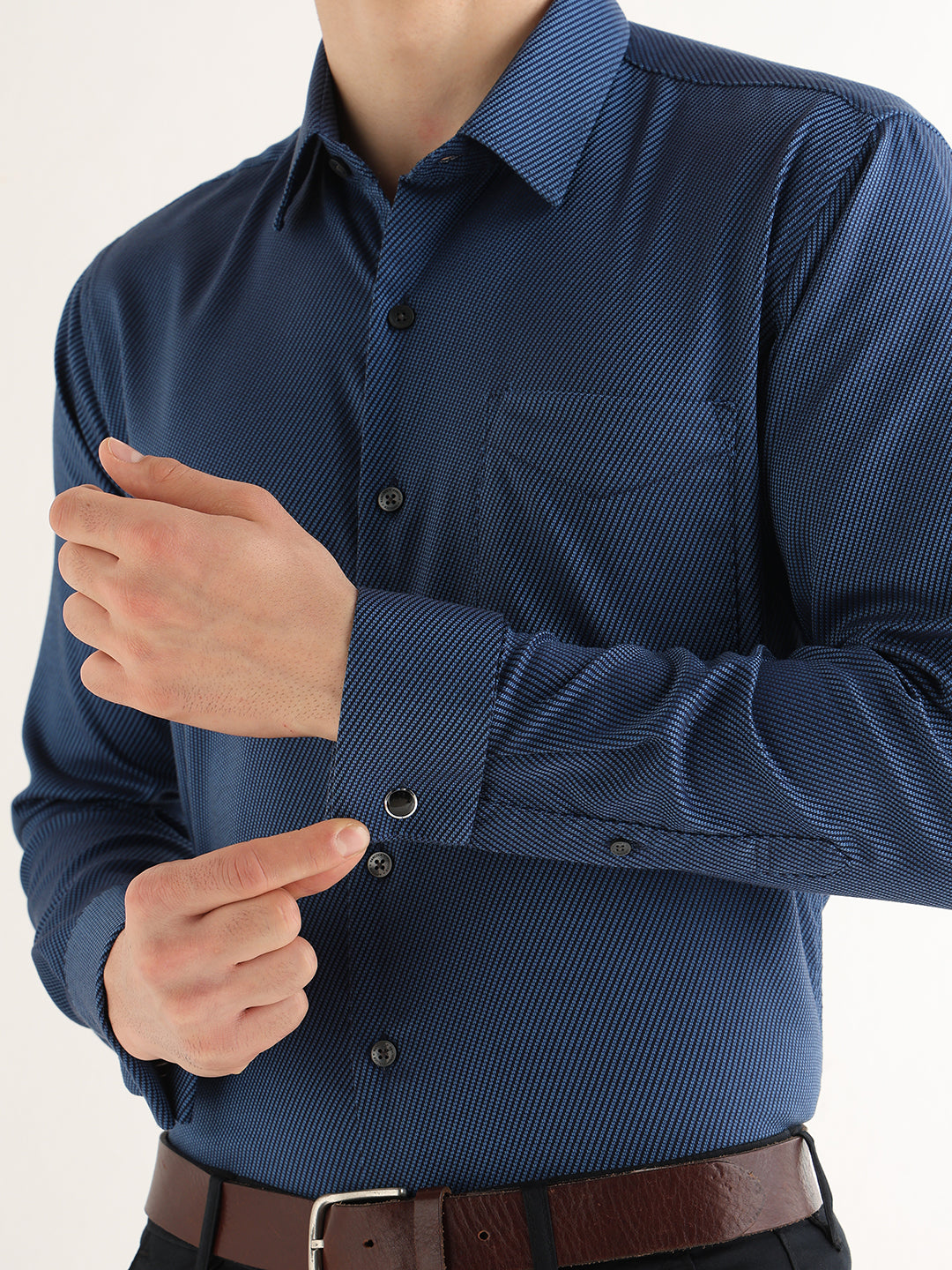 Hancock   Men   Navy Blue   Solids   Pure Cotton   Slim Fit   Formal   Shirt