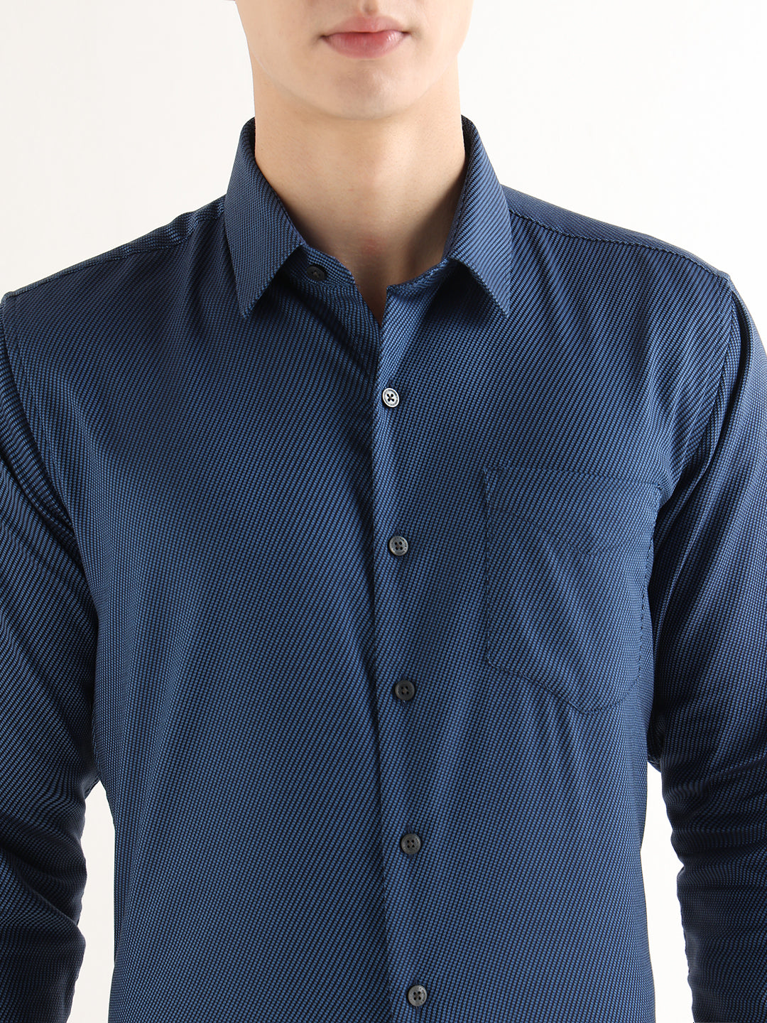 Hancock   Men   Navy Blue   Solids   Pure Cotton   Slim Fit   Formal   Shirt