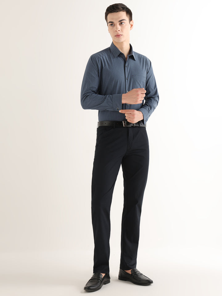 Hancock   Men   Charcoal Grey   Solid Self Design   Pure Cotton   Slim Fit   Formal   Shirt