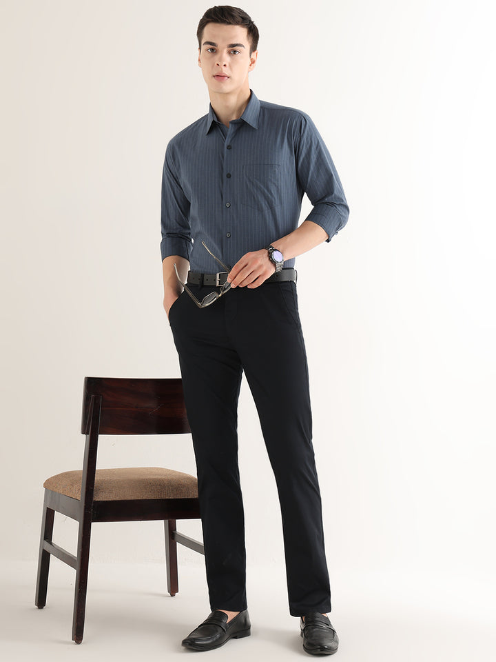 Hancock   Men   Charcoal Grey   Solid Self Design   Pure Cotton   Slim Fit   Formal   Shirt