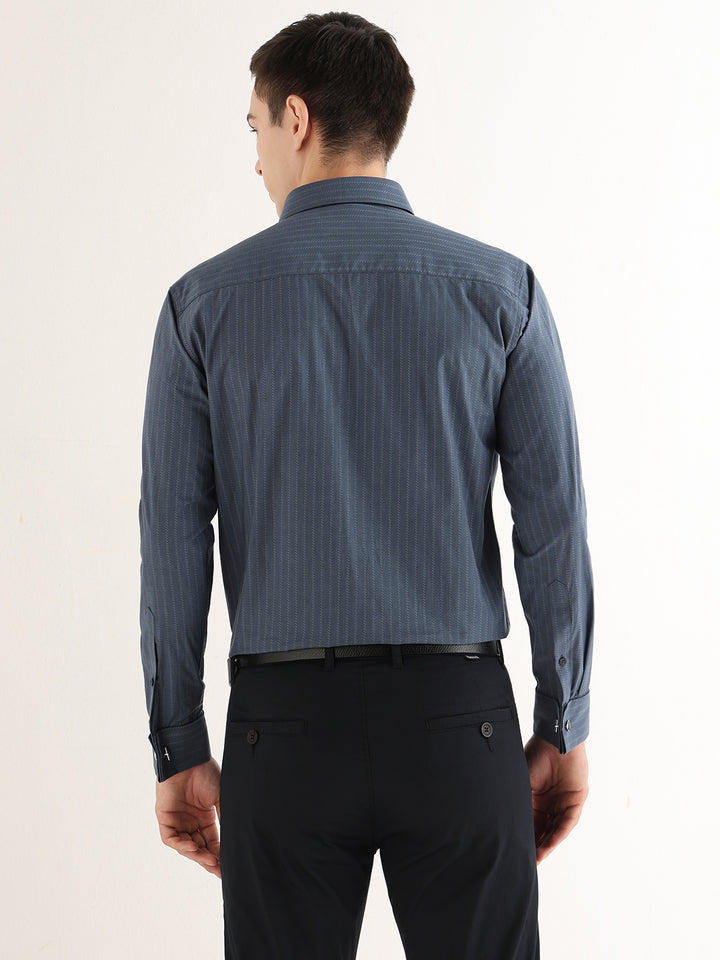 Hancock   Men   Charcoal Grey   Solid Self Design   Pure Cotton   Slim Fit   Formal   Shirt