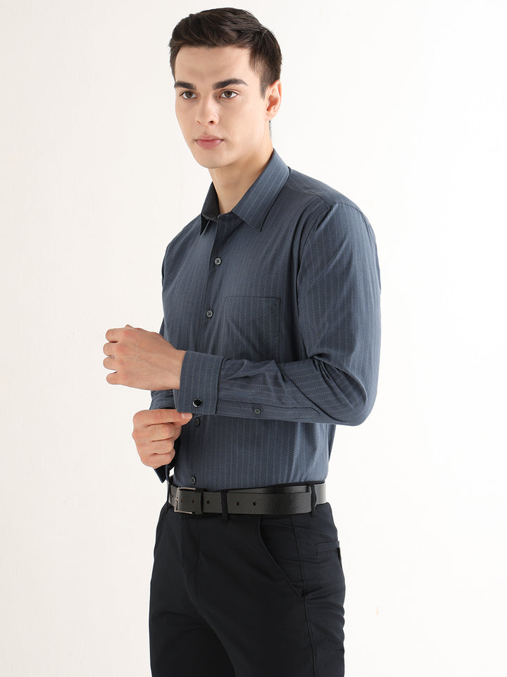 Hancock   Men   Charcoal Grey   Solid Self Design   Pure Cotton   Slim Fit   Formal   Shirt