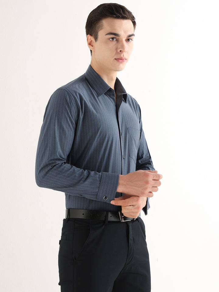 Hancock   Men   Charcoal Grey   Solid Self Design   Pure Cotton   Slim Fit   Formal   Shirt