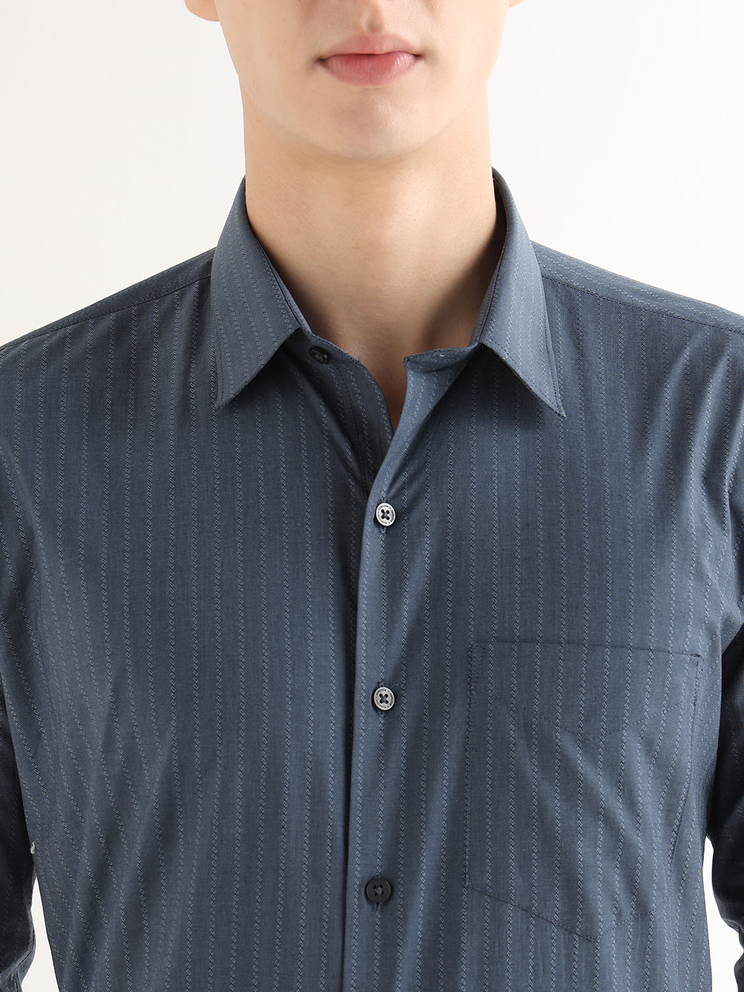 Hancock   Men   Charcoal Grey   Solid Self Design   Pure Cotton   Slim Fit   Formal   Shirt