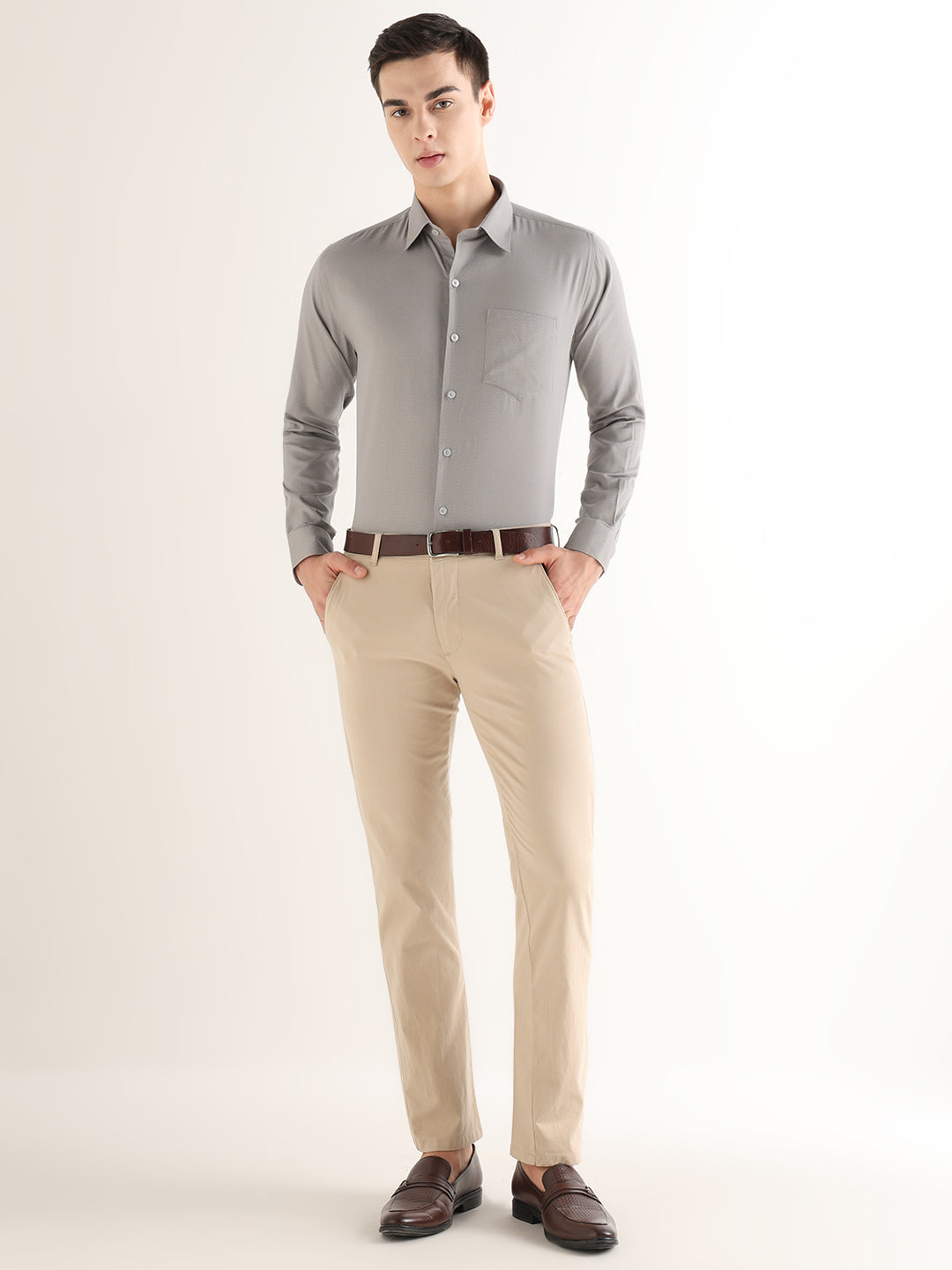 Hancock   Men   Fog Grey   Solid Self Design   Pure Cotton   Slim Fit   Formal   Shirt