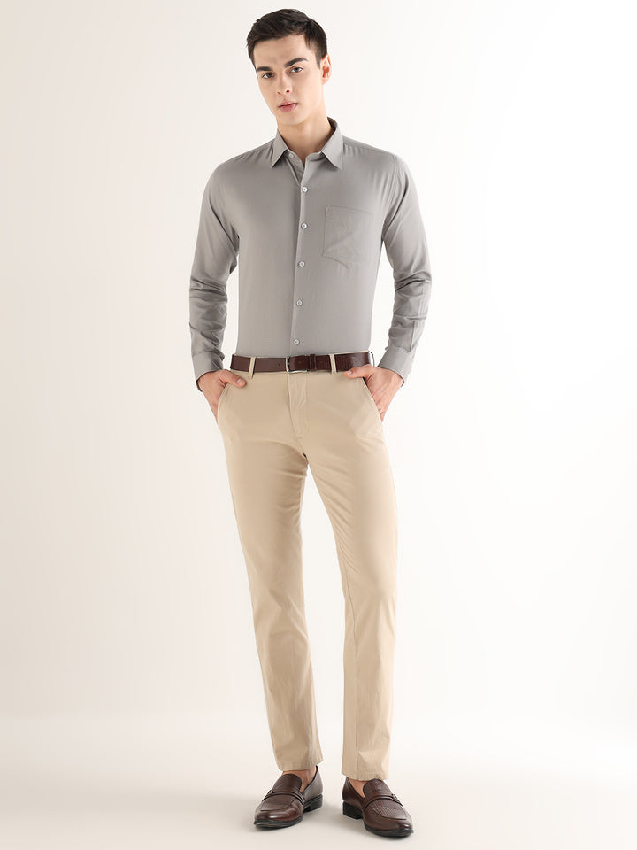 Hancock   Men   Fog Grey   Solid Self Design   Pure Cotton   Slim Fit   Formal   Shirt