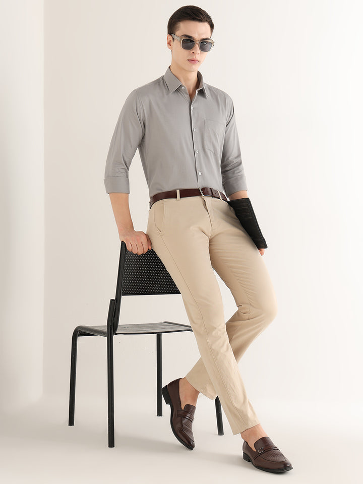 Hancock   Men   Fog Grey   Solid Self Design   Pure Cotton   Slim Fit   Formal   Shirt