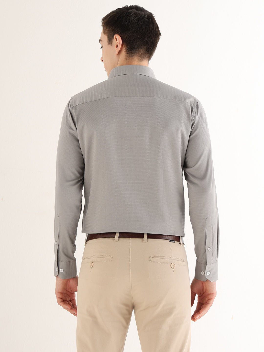 Hancock   Men   Fog Grey   Solid Self Design   Pure Cotton   Slim Fit   Formal   Shirt
