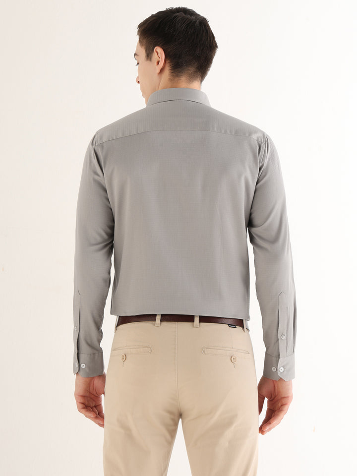 Hancock   Men   Fog Grey   Solid Self Design   Pure Cotton   Slim Fit   Formal   Shirt