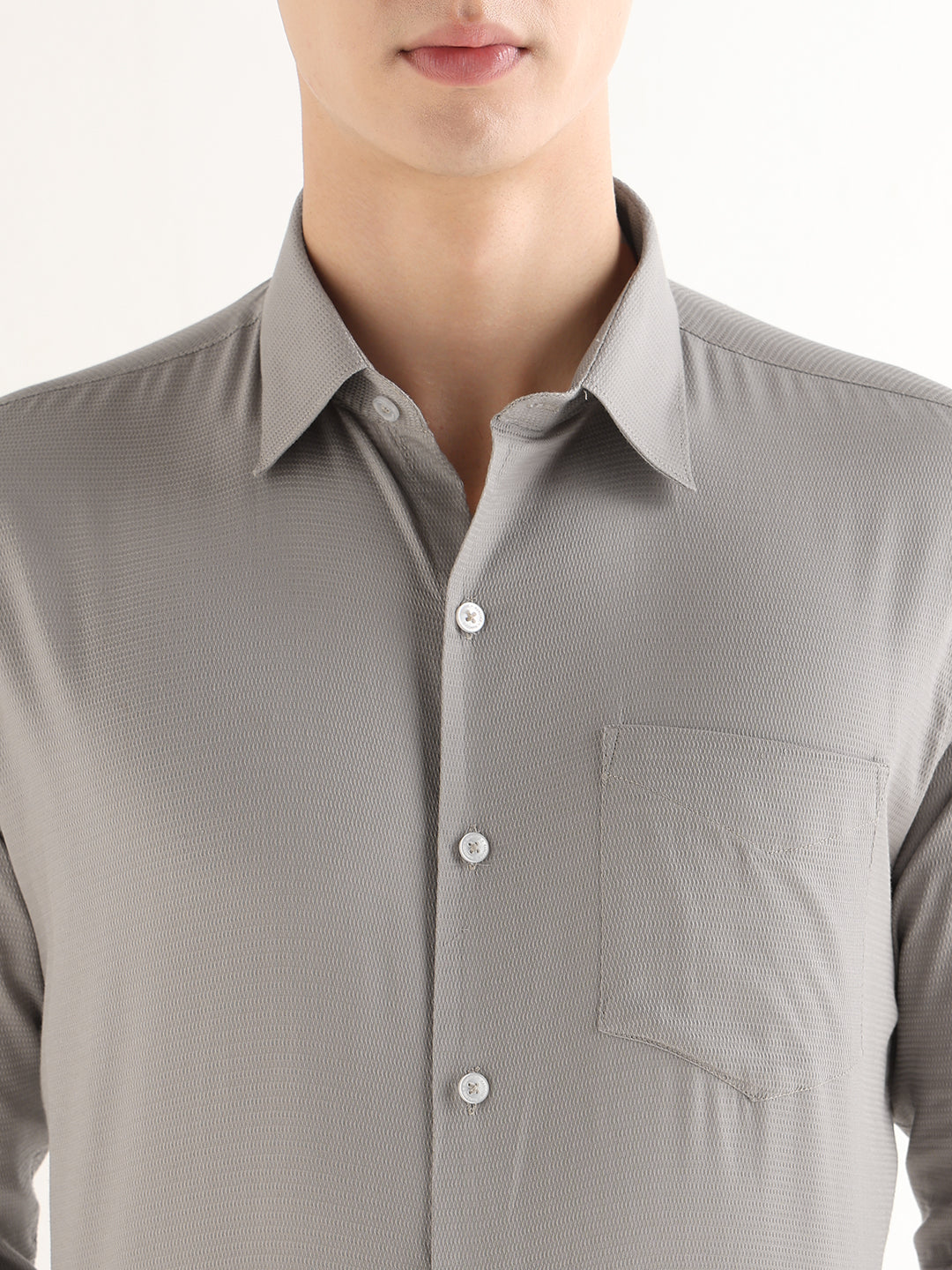 Hancock   Men   Fog Grey   Solid Self Design   Pure Cotton   Slim Fit   Formal   Shirt