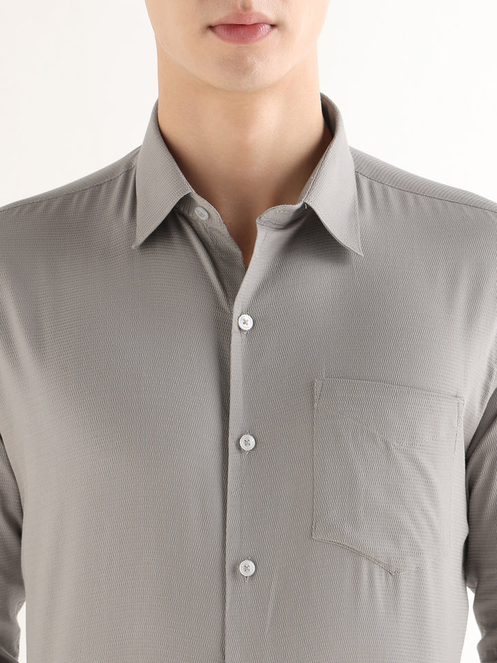 Hancock   Men   Fog Grey   Solid Self Design   Pure Cotton   Slim Fit   Formal   Shirt