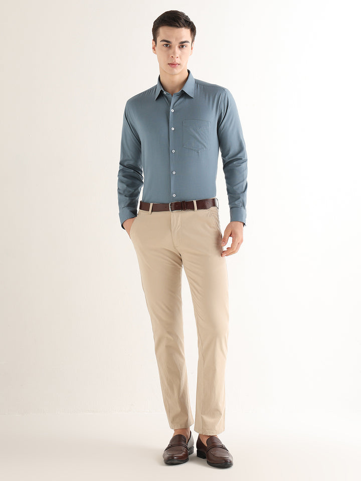Hancock   Men   Metal Blue   Solid Self Design   Pure Cotton   Slim Fit   Formal   Shirt