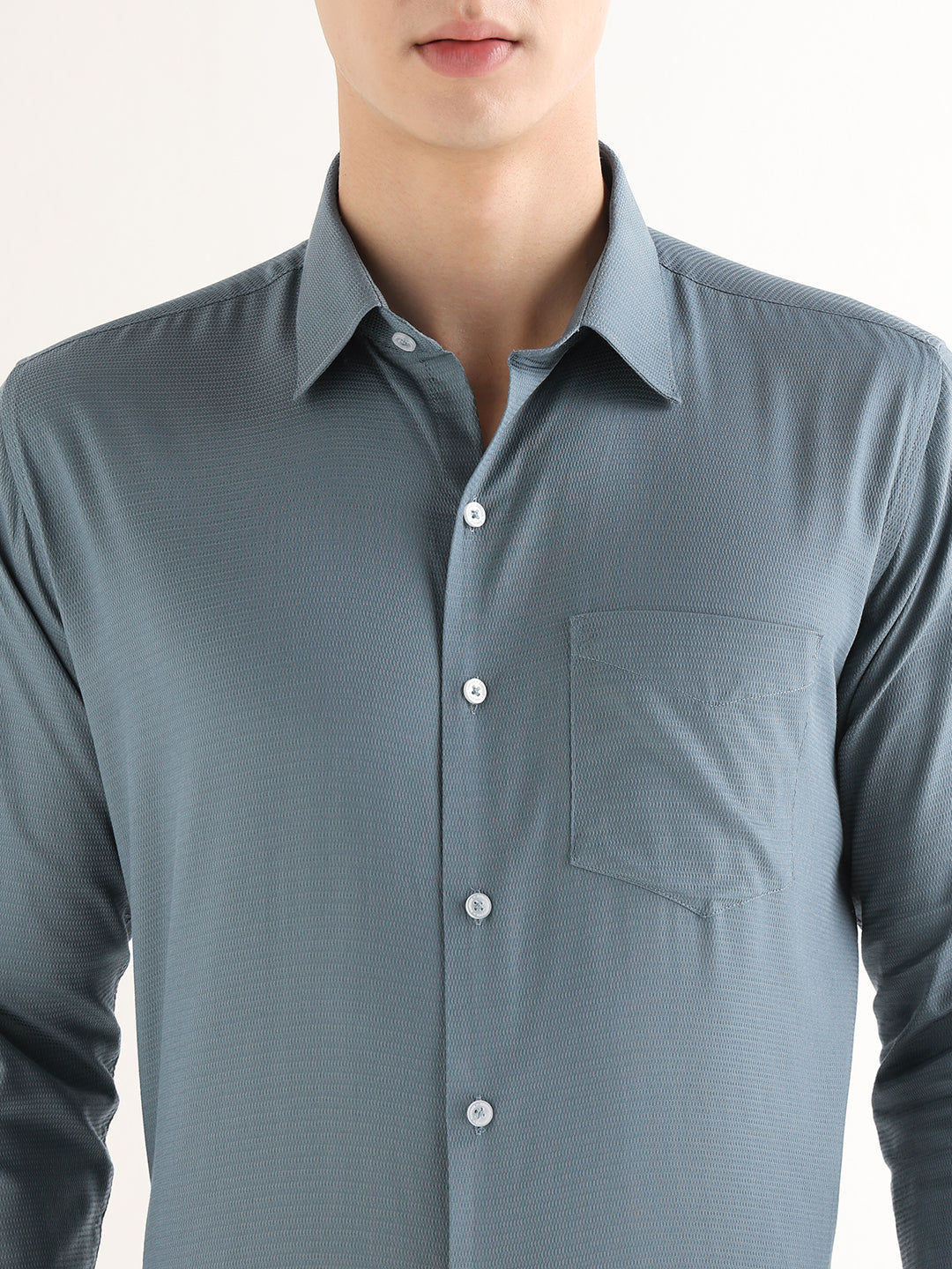 Hancock   Men   Metal Blue   Solid Self Design   Pure Cotton   Slim Fit   Formal   Shirt