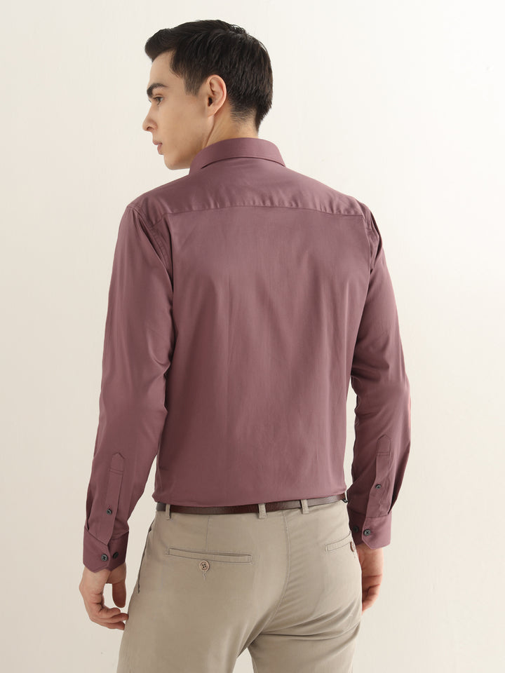 Hancock Men Taupe Mauve Solid Cotton Blend Slim Fit Formal Shirt