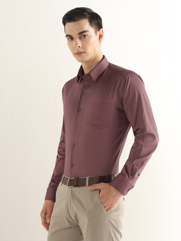 Hancock Men Taupe Mauve Solid Cotton Blend Slim Fit Formal Shirt