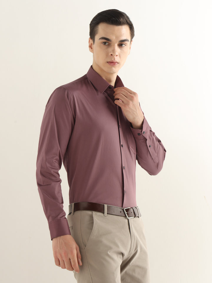 Hancock Men Taupe Mauve Solid Cotton Blend Slim Fit Formal Shirt