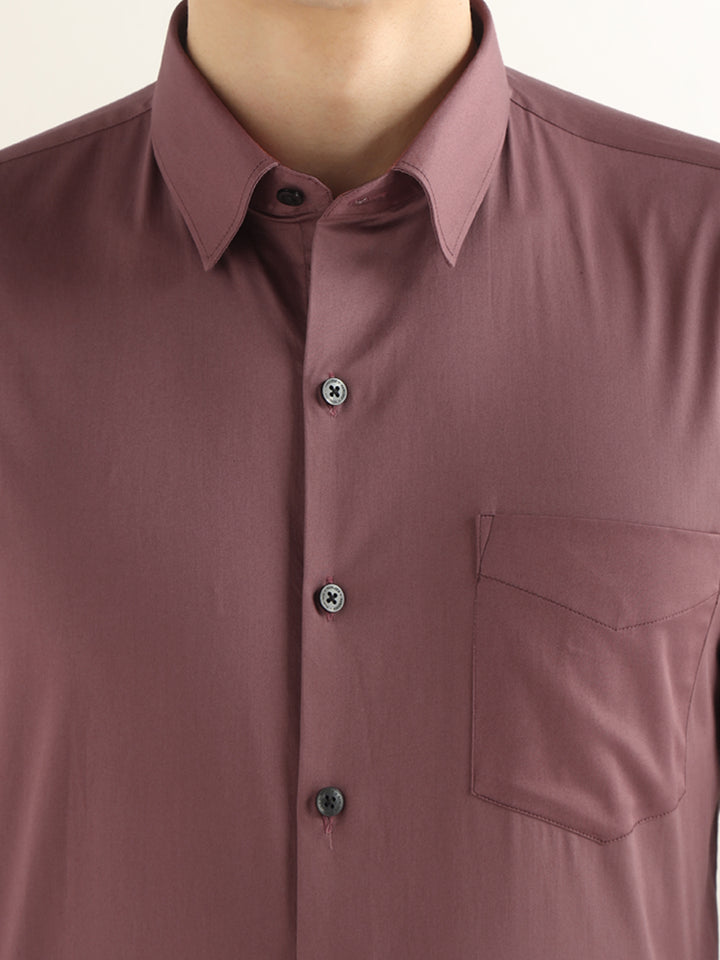 Hancock Men Taupe Mauve Solid Cotton Blend Slim Fit Formal Shirt