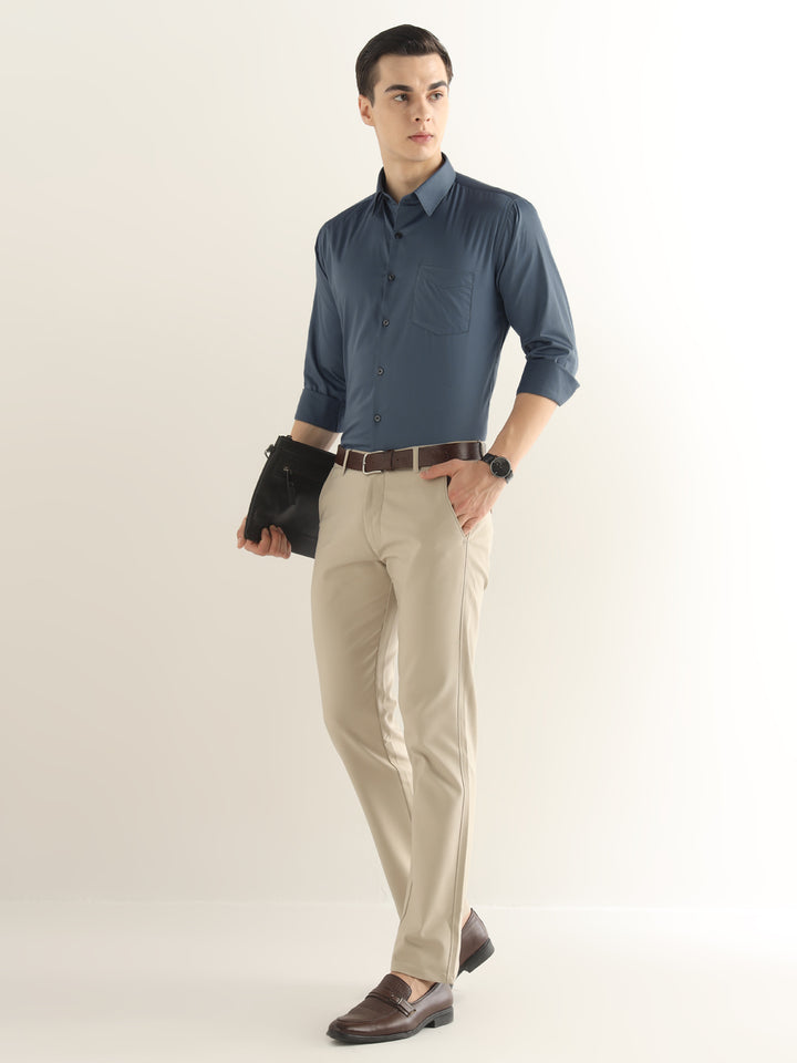 Hancock Men Slate Blue Solid Cotton Blend Slim Fit Formal Shirt