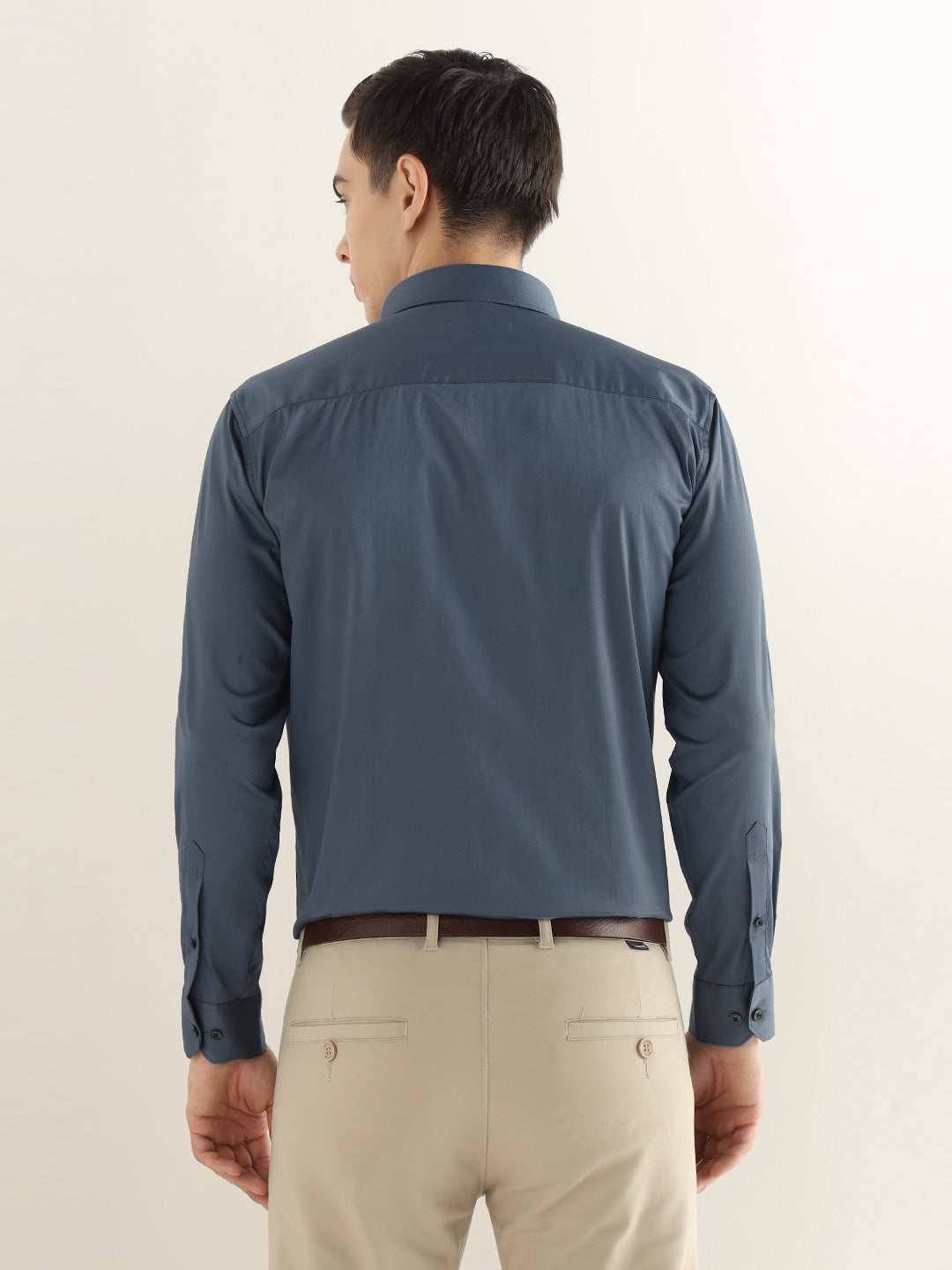 Hancock Men Slate Blue Solid Cotton Blend Slim Fit Formal Shirt