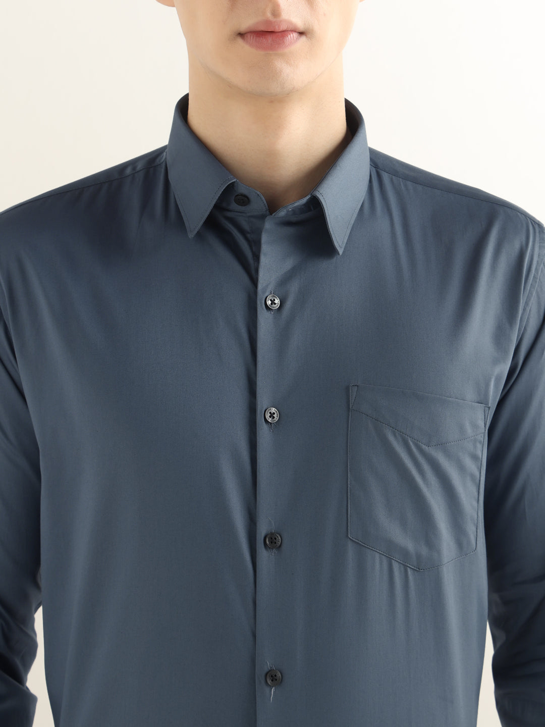 Hancock Men Slate Blue Solid Cotton Blend Slim Fit Formal Shirt