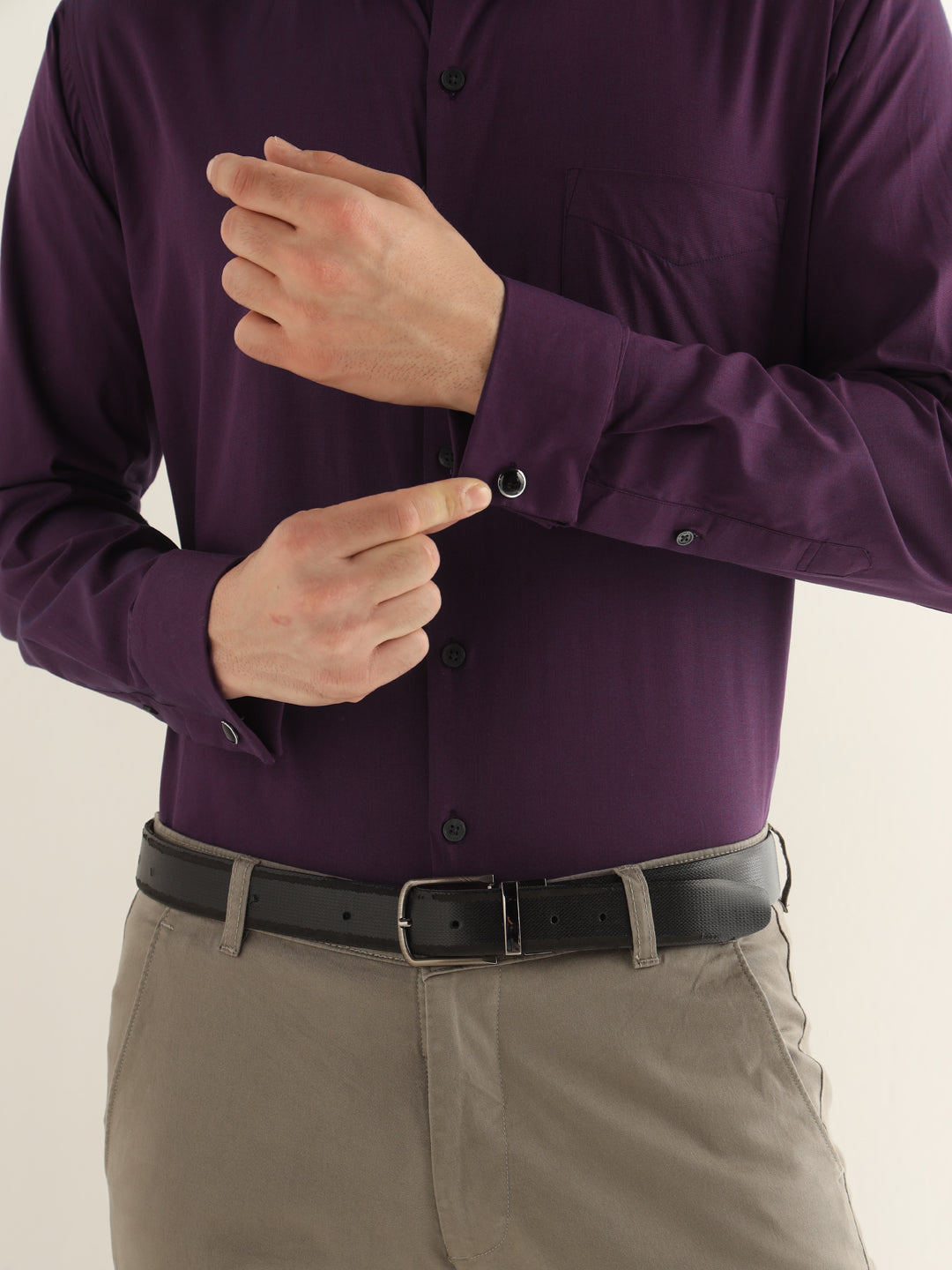 Hancock Men Purple Solid Pure Cotton Slim Fit Formal Shirt