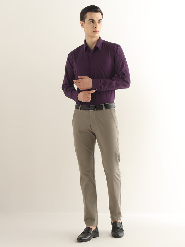 Hancock Men Purple Solid Pure Cotton Slim Fit Formal Shirt