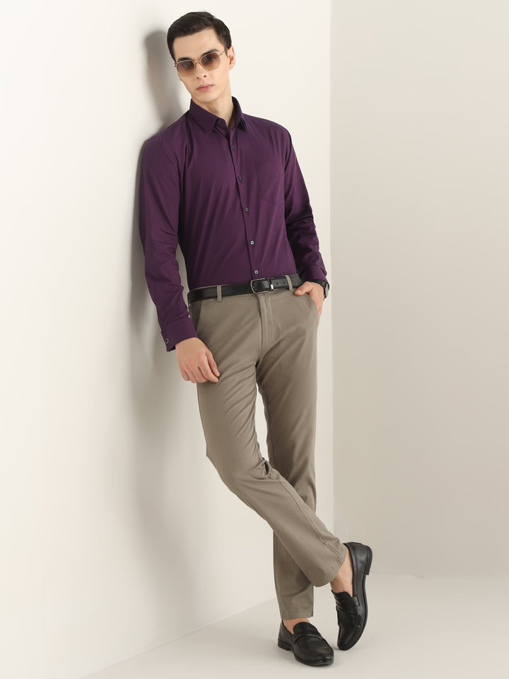 Hancock Men Purple Solid Pure Cotton Slim Fit Formal Shirt