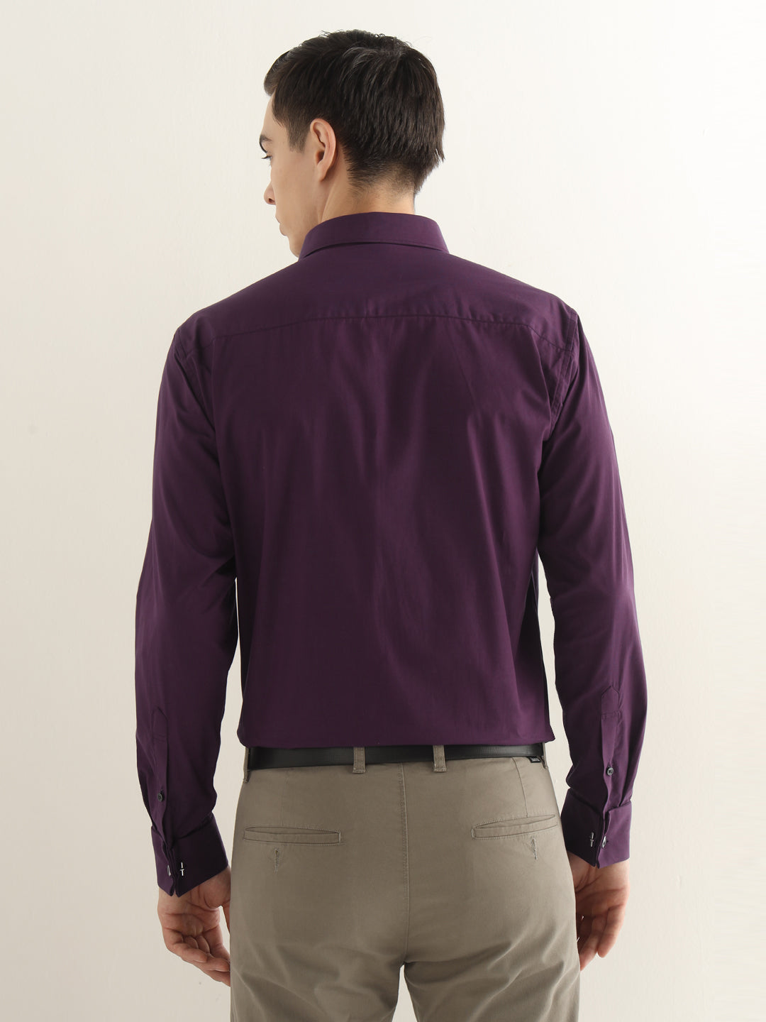 Hancock Men Purple Solid Pure Cotton Slim Fit Formal Shirt
