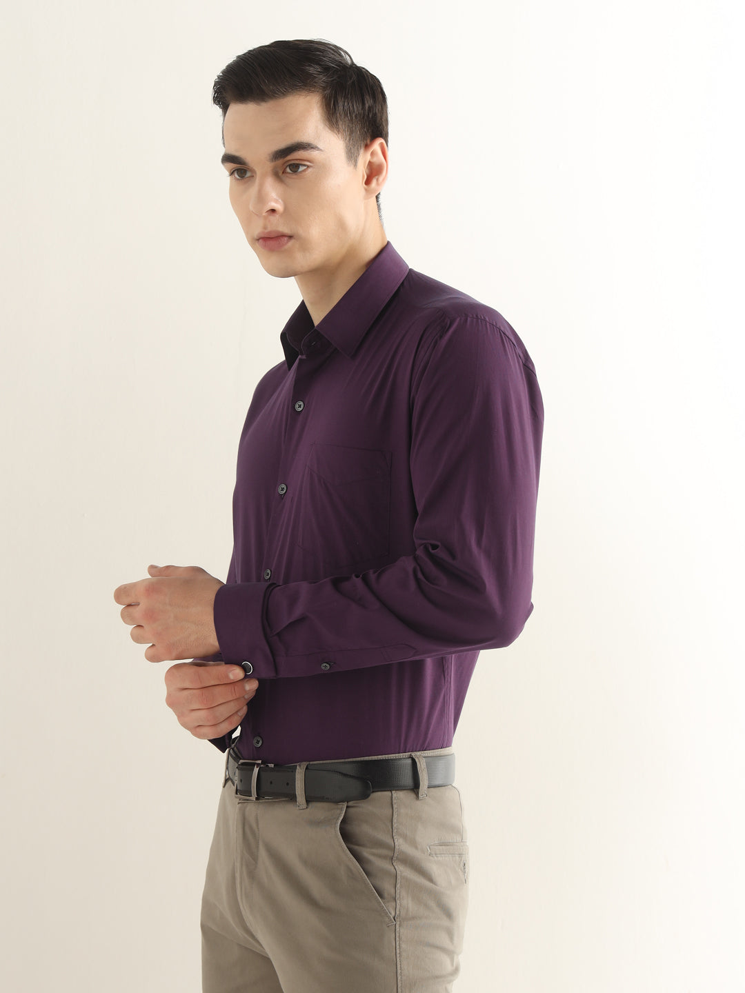 Hancock Men Purple Solid Pure Cotton Slim Fit Formal Shirt