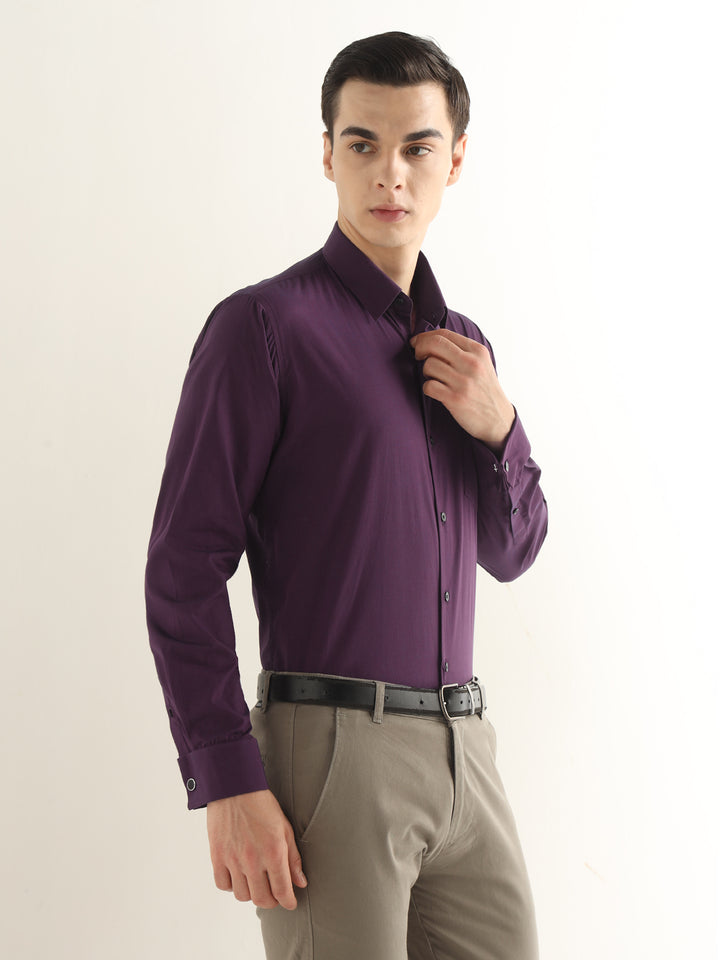 Hancock Men Purple Solid Pure Cotton Slim Fit Formal Shirt