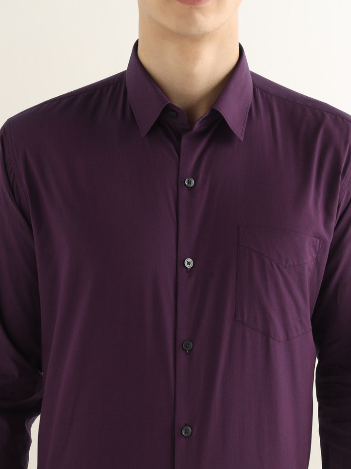 Hancock Men Purple Solid Pure Cotton Slim Fit Formal Shirt
