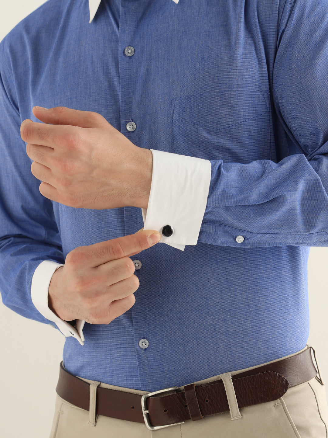 Hancock Men Blue Solid Pure Cotton Slim Fit Formal Shirt