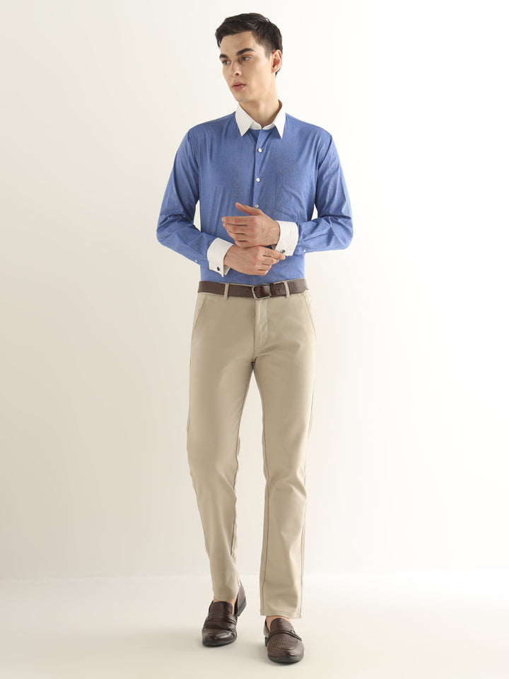 Hancock Men Blue Solid Pure Cotton Slim Fit Formal Shirt