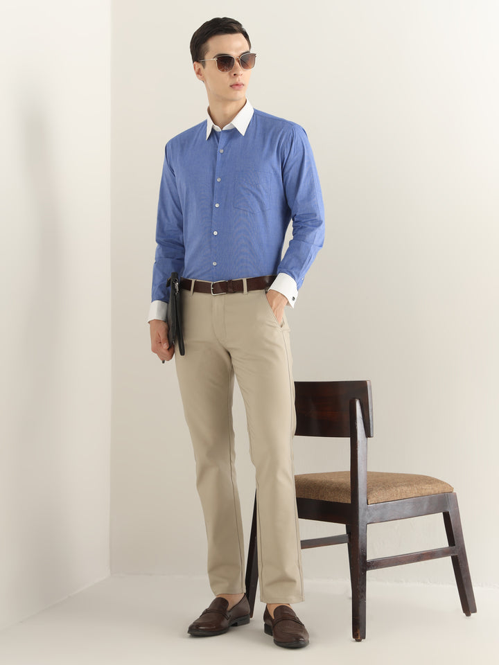 Hancock Men Blue Solid Pure Cotton Slim Fit Formal Shirt