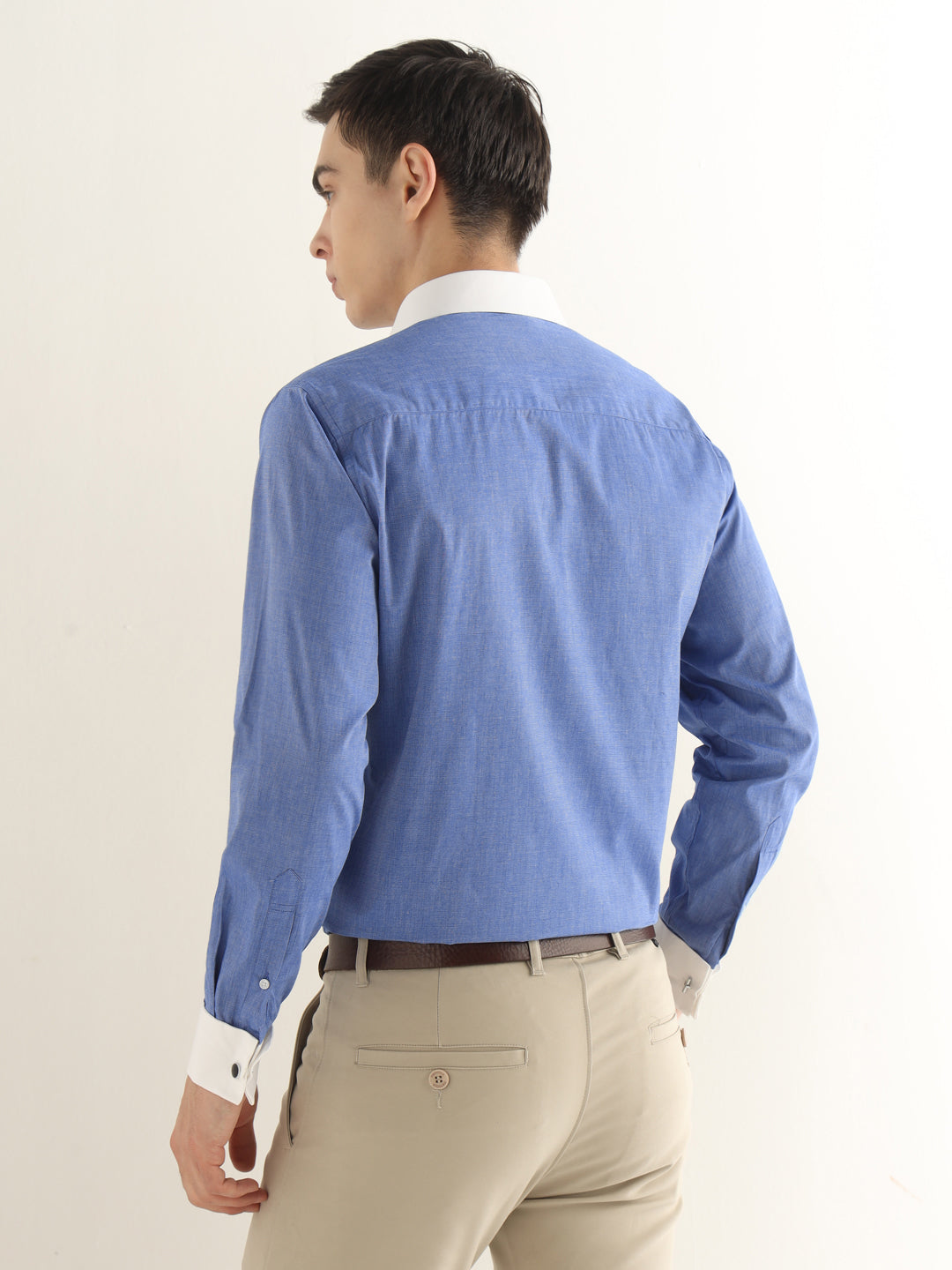 Hancock Men Blue Solid Pure Cotton Slim Fit Formal Shirt