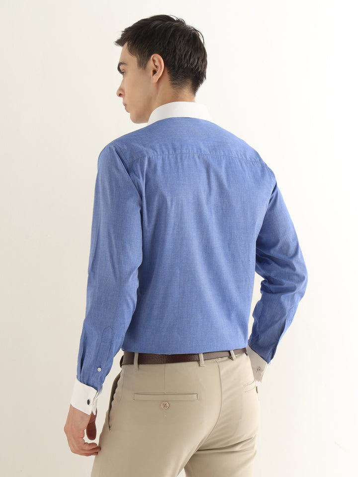 Hancock Men Blue Solid Pure Cotton Slim Fit Formal Shirt