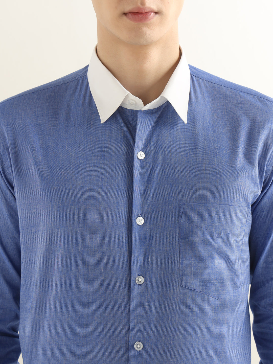 Hancock Men Blue Solid Pure Cotton Slim Fit Formal Shirt